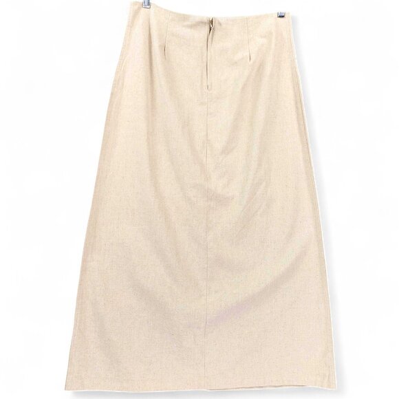 Marla Kim Skirt Sz XL Beige Linen Cotton Blend Midi Modest Slit Career Chic - Picture 2 of 12